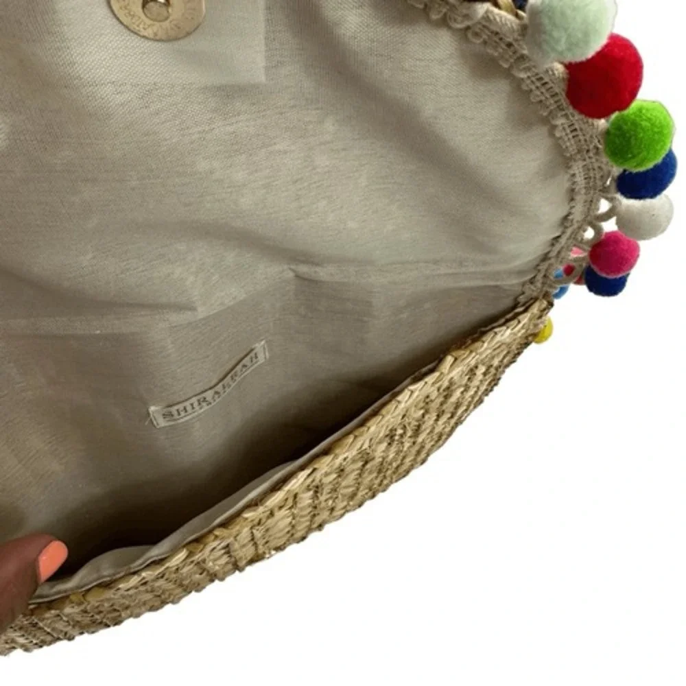 Shiraleah Chicago Natural Pom Pom Woven Straw Summer Clutch
